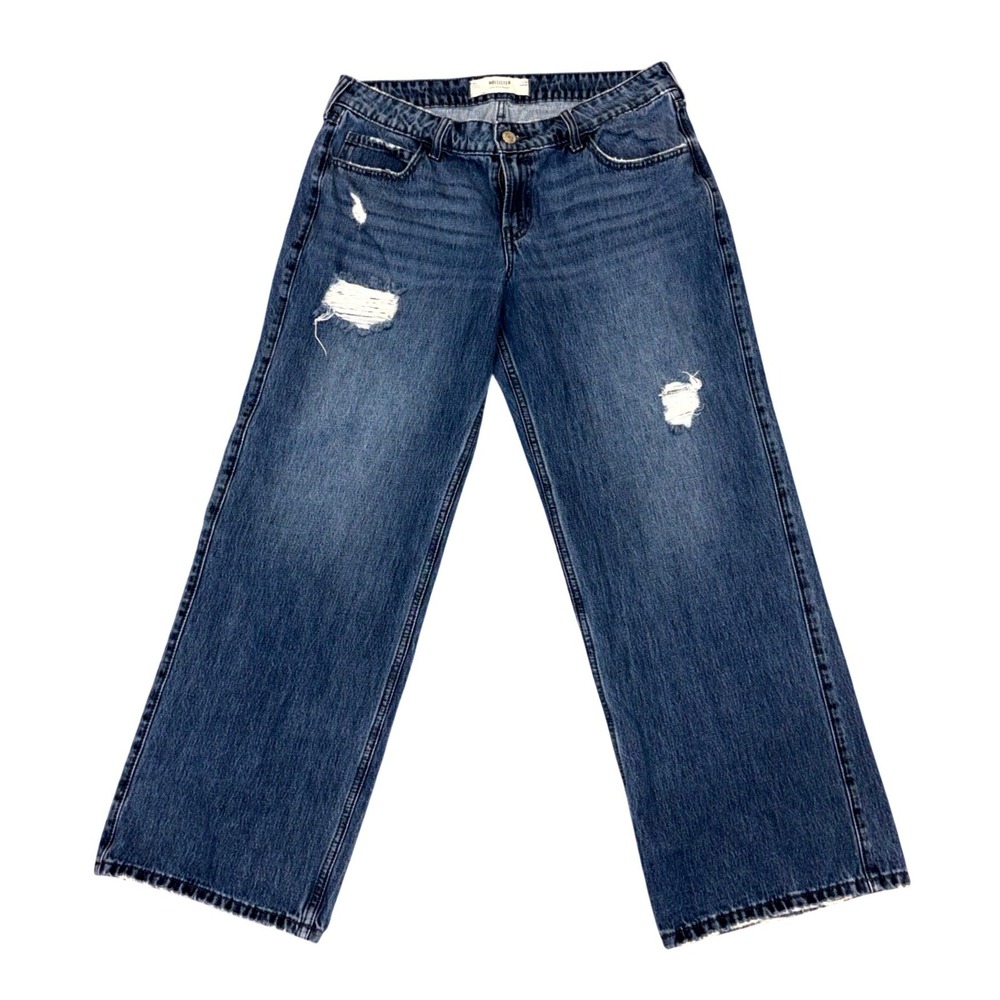 Hollister Jeans Women 10R W30 Blue Low-Rise Baggy Distressed Denim